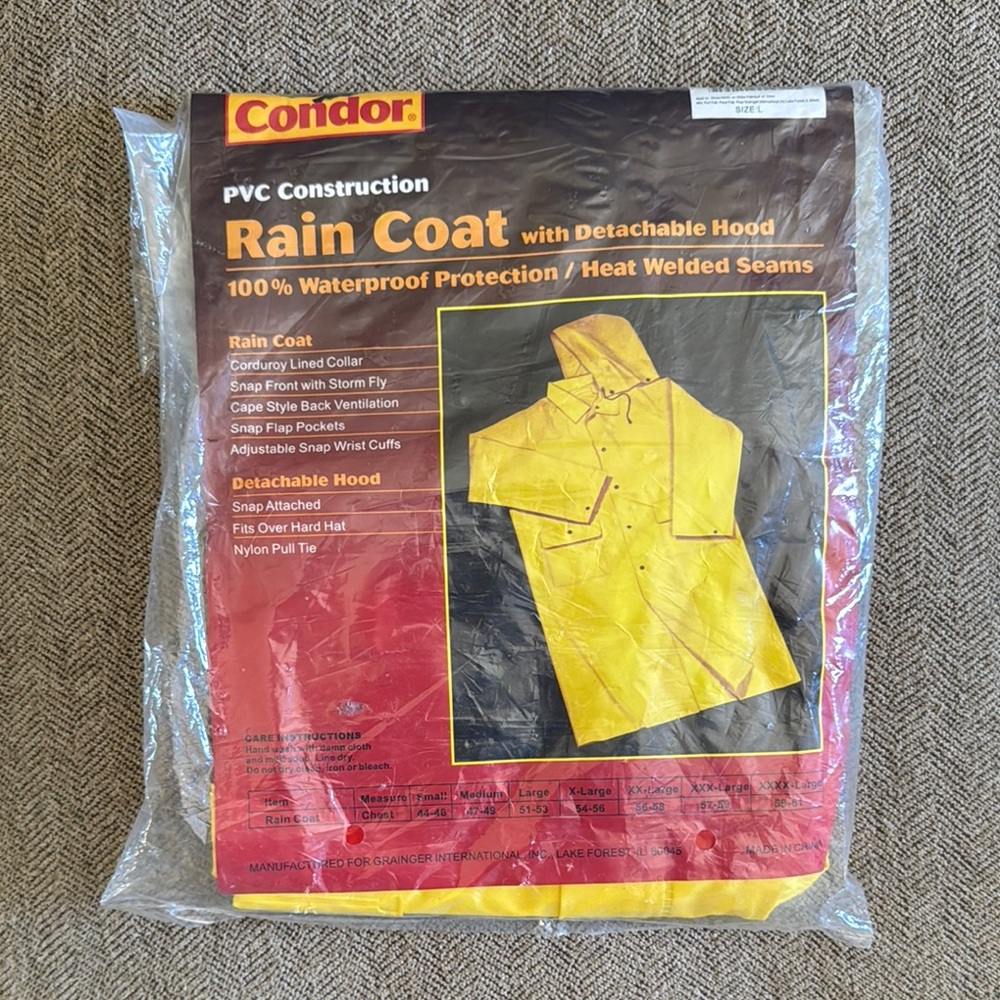 NEW Condor rain jacket adult sz L